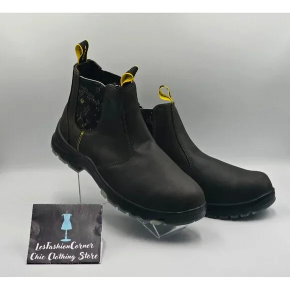 Terra Men's Black Leather Chelsea Soft Toe Pull-On Work Boots Size 10 2844 - Picture 7 of 16